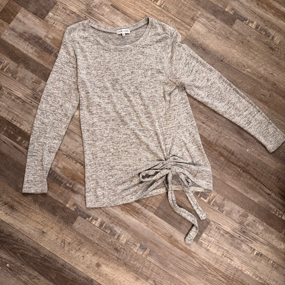 Thyme + Honey Gray Marled Ruched Side Tie Long Sleeve Top Size Small